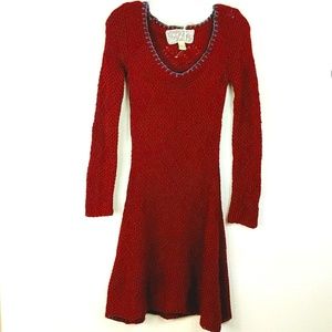 NICK & MO| Maroon Crocheted Sweater Dress A42